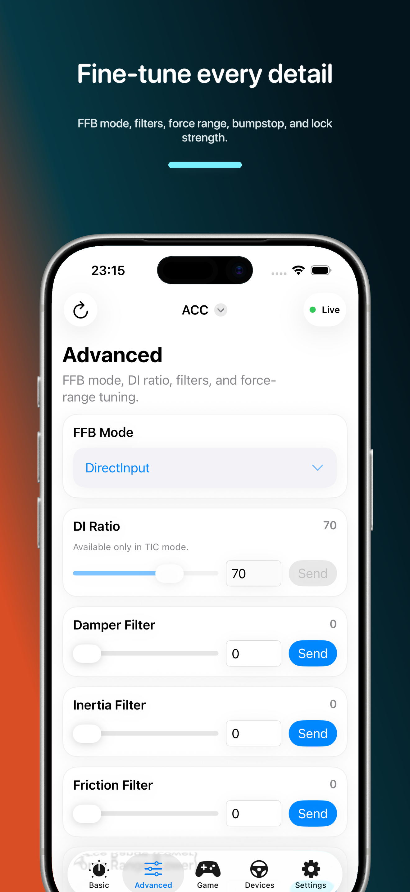 Advanced force feedback controls in VNM Companion