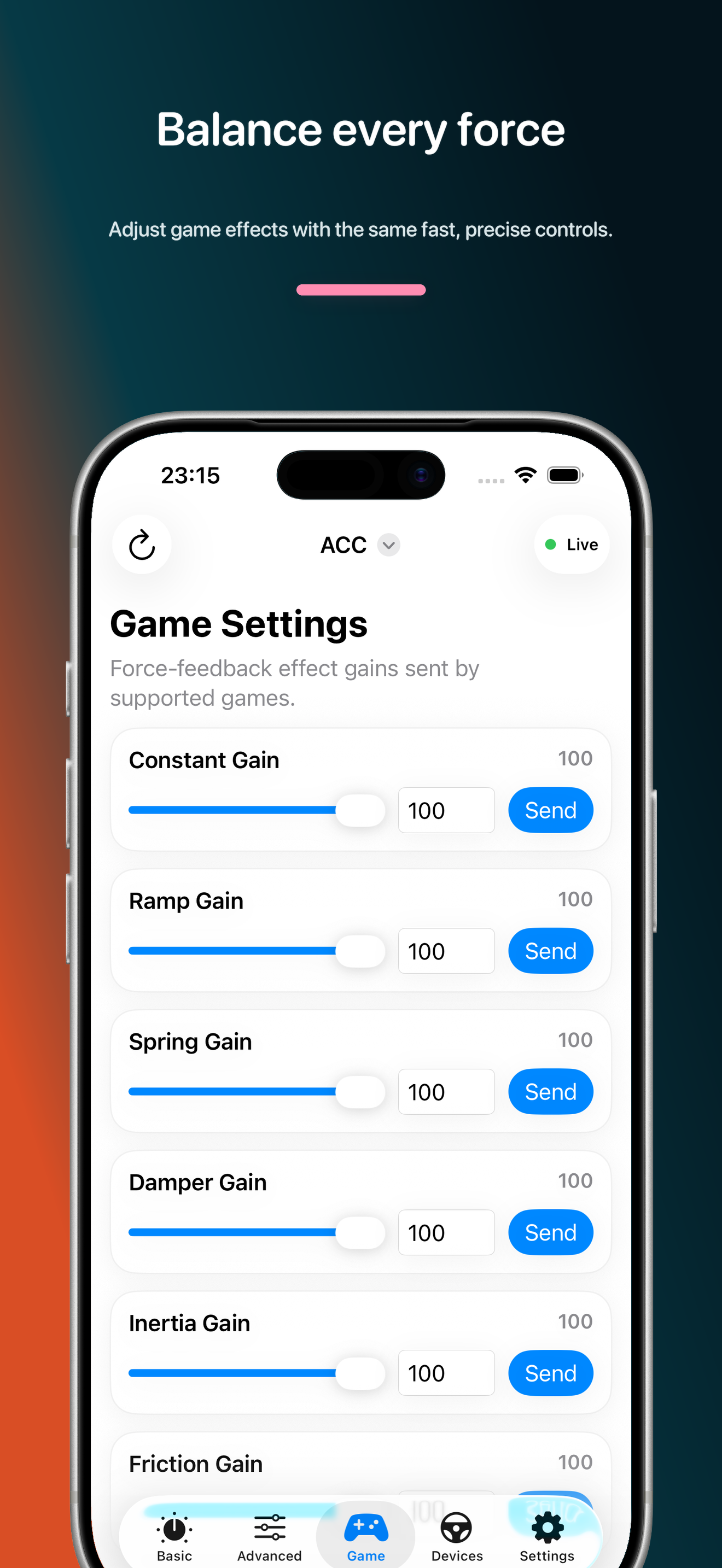 Game effect gain controls in VNM Companion